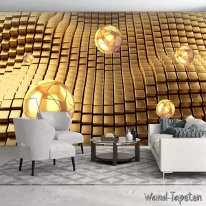 Vlies Fototapete Wandtapete Wandbilder Abstrakter Würfelraum Goldene Kugel 4313 - Bild 1 von 2