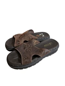 Skechers USA Women’s Leather Cutout Slide Sandals Brown Comfort Slip On Size 10 - Picture 1 of 8