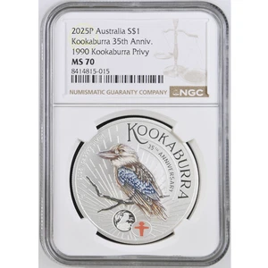 2025 Australia WMF Berlin Show Kookaburra 1 oz Silver Colorized Coin NGC MS 70 - Picture 1 of 7