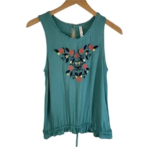 Y2K Xhilaration Damen ärmellos bestickt Bommel Tank Top Blumen türkis S Boho - Bild 1 von 8