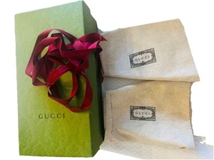Gucci Green Shoe Gift Box & Tissue Paper 12.5” 6.75 x 4” 2 Bags Ribbon Empty - Picture 1 of 11
