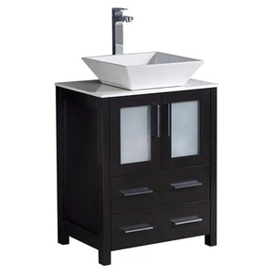 Pemberly Row 24" Espresso Modern Bathroom Cabinet with Top and Vessel Sink - Picture 1 of 3