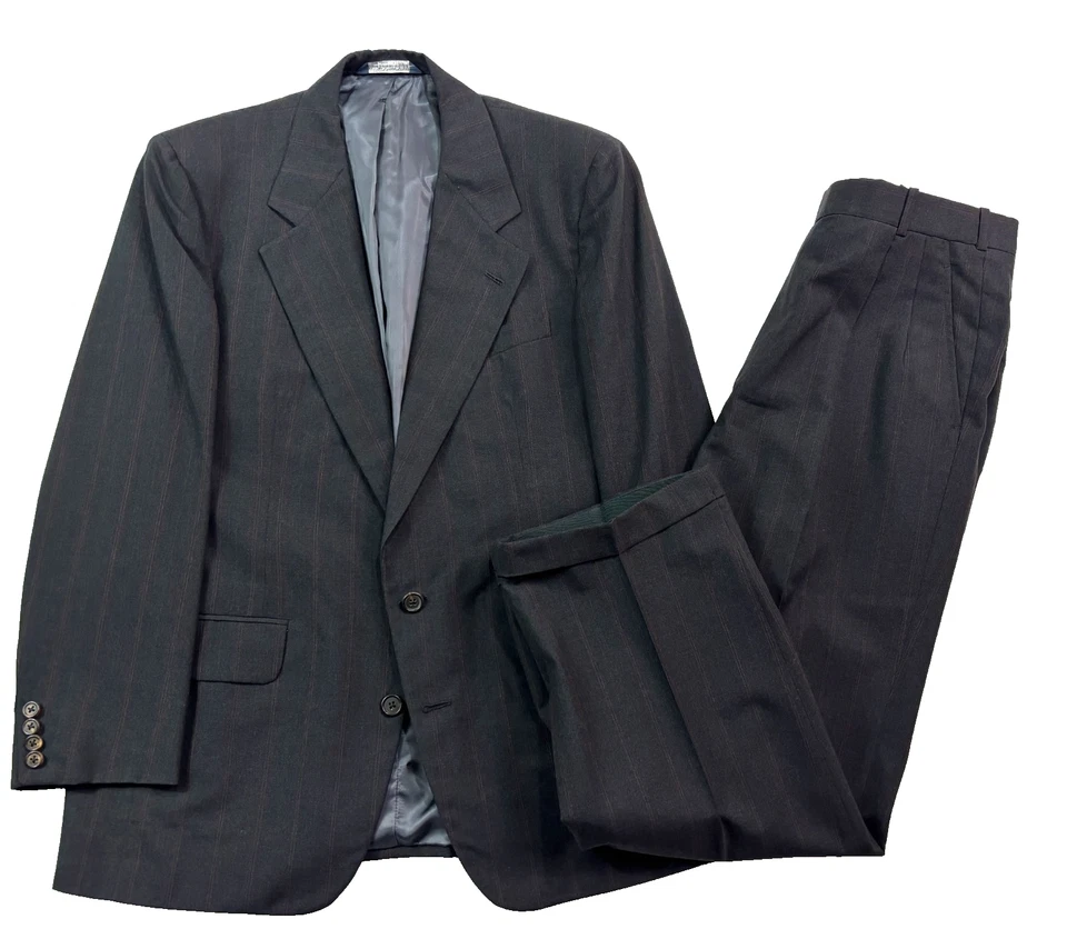 Traje Pantalón Alexander Julian 40S 34x29 2 piezas Años 90 De Colección Rojo Carbón Rayas Lana EE. UU. Foto 1 de 4