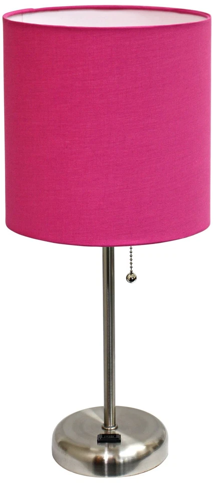 Ben Brushed Steel 19 1/2" Pink Shade Accent Lamp with Power Outlet - Image 1 of 1