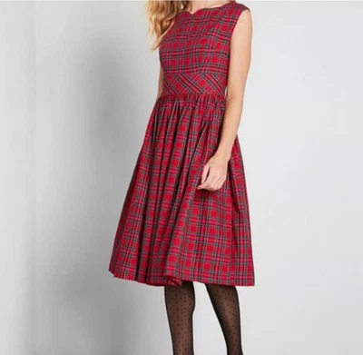 MOD TELA Mujer Rojo Negro Maxi Vestido Manga Pestaña 1X Vacaciones de Navidad Foto 1 de 4