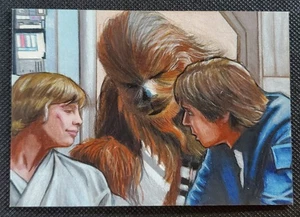 2008 star wars LUKE HAN CHEWBACCA carta da disegno arte JAVIER GONZALEZ aceo non topps - Foto 1 di 7