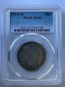 Medio dólar barbero 1915 D graduación profesional XF45 53981588 - Imagen 1 de 2