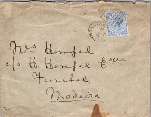 GIBRALTAR 1902 BRITISH POSTAL HISTORY COVER QUEEN VICTORIA ADDR FUNCHAL MADEIRA - Picture 1 of 2