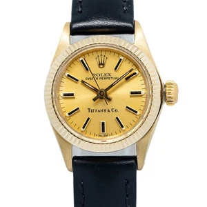 Rolex Oyster Perpetual 6719 Tiffany&Co 18k Champagne Dial women's watch 25mm - Picture 1 of 6