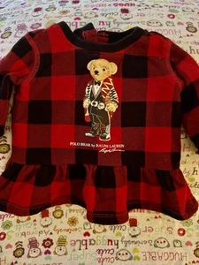 Polo Ralph Lauren Fleece Shirt Kleinkind 3 Monate Rot Langarm Polo Bear Preppy - Bild 1 von 7