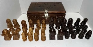 Vintage 60er 70er MCM Schachspiel Handarbeit geschnitzt Holz mit Box Made in Spain - Bild 1 von 15