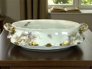 Vintage HAVILAND & CO LIMOGES France Serving Bowl Floral Flowers GOLD TRIM - Picture 1 of 15