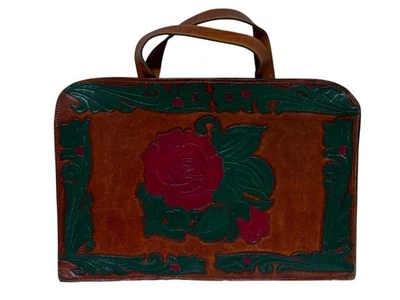 Maletín para computadora portátil de cuero de grano completo hecho a mano de colección rosa occidental compartimentos dobles Foto 1 de 4