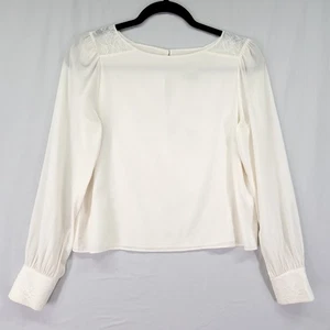 Alice And Olivia Silk Blouse Size Small Ivory With Lace Trim Long Sleeve Lux - Picture 1 of 17