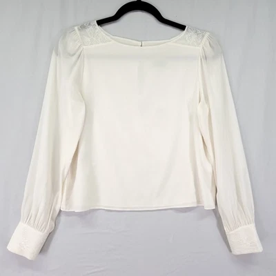 Blusa de seda Alice And Olivia talla pequeña marfil con ribete de encaje manga larga lux Foto 1 de 4