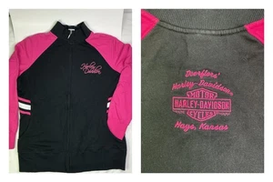 EUC Harley Davidson Damen-Trainingsjacke mit durchgehendem Reißverschluss schwarz pink gesticktes Logo 1X - Bild 1 von 10
