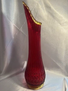Vaso oscillante vintage LE Smith in vetro amberina rosso e giallo, misura grande 18” alto MCM - Foto 1 di 13