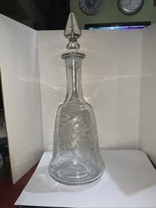 Vintage Hand Etched Bell Shaped Polish Glass Decanter 13.75” Tall With Stopper - Picture 1 of 5