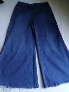 Pantalones de mezclilla Pilcro 31 pierna ancha trapecio dobladillo crudo bohemio elástico tiro alto - Imagen 1 de 15