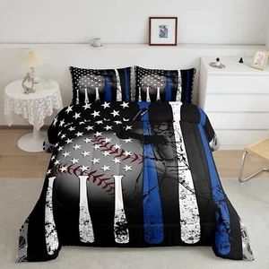 Boys Baseball Bedding Set Twin,Grunge Style Baseball Bat Basketball Softball ... - Picture 1 of 6