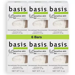 Basis Sensitive Skin Bar Soap Cleans and Soothes Pack of 6 - Picture 1 of 4