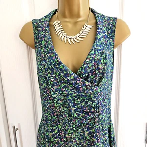 Brora Silk Dress Size 10 Blue Green Floral Print Ruched Semi Sheer Button - Picture 1 of 10