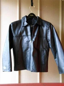 KC Collection Black Leather lined, zip front jacket w/ suede ribbon trim NWOT M - Picture 1 of 8