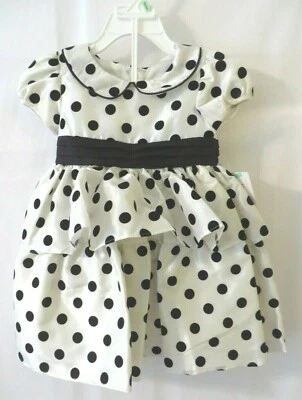 Bonnie Baby Tiered Dress Short Slv Ivory w Black Velvety Dot 12 18 or 24M #10694 - Image 1 of 4