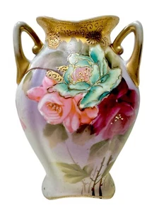 Antique 1891-1920 Imperial Nippon Hand Painted Gold Gilded Moriage Roses Vase - Picture 1 of 24