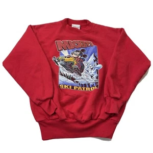 Vintage Disney Store Crew Neck Sweatshirt Youth Medium Mickeys Ski Patrol Red - Picture 1 of 6