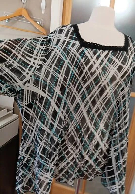 Crinkled Shirt Square Neck Maggie Barnes 4X Sheer Tunic Beauty Multicolored Top  - Image 1 of 4