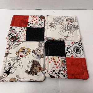 Handmade Cloth Playing Card Drink CoastersIn Red White and Black Set of 4 - Picture 1 of 12