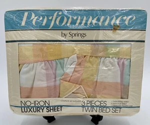 1980’s Vintage PERFORMANCE BY SPRINGS 3pcs TWIN Set Sheet Glencoe Plaid USA NOS - Picture 1 of 9