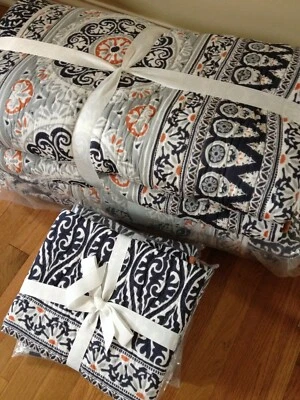 Pottery Barn Pia Medallion Quilt Queen 2 Std Shams Diamond Gray Blue Mandala 3pc - Image 1 of 4