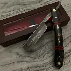 NAVAJA DE AFEITAR PLEGABLE PLEGABLE DE BORDE RECTO HECHA A MANO ACERO DAMASCO - Imagen 1 de 12