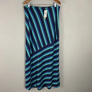 NEW Matty M Maxi Skirt Size XL Teal Blue Stripe Pull On Elastic Waist Long Knit - Picture 1 of 5