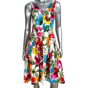 EUC! Ralph Lauren Sleeveless Fit Flare Floral Dress! Size 16, Pleated Skirt - Picture 1 of 17