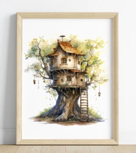 Baumhaus Wandbild Kunstdruck, Kinderzimmer Baumhaus Wandbild Deko, Wohndeko - Bild 1 von 2