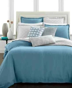 Hotel Collection Vibrant Modern 100% Linen Duvet Cover  FULL / QUEEN  Turquoise - Picture 1 of 3