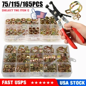 75/115PCS Hose Spring Clamps/Pliers Kit Fuel/Water Pipe Air Tube Clips Fasteners - Picture 1 of 28