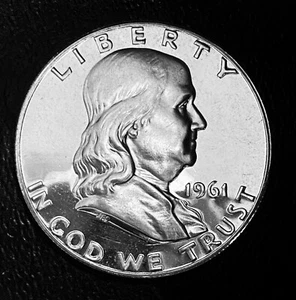 Medio dólar Franklin 1961 P a prueba de camafeo 90 % plata líneas de campana completas - Imagen 1 de 2