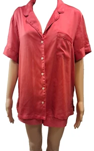 VICTORIA'S SECRET 2pc Coral Pajamas Set, Button Down Top Drawstring Shorts Sz LG - Picture 1 of 9