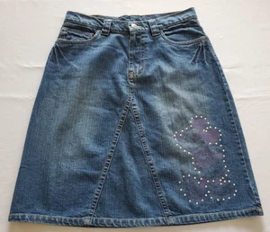 Gonna denim Disney Topolino taglia 12 W32 blu viola strass cotone * - Foto 1 di 7