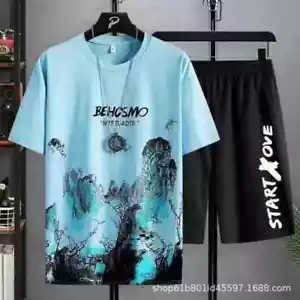 Conjunto camiseta y pantalones cortos seda 2 piezas hombre estilo hip hop urbano - Imagen 1 de 26