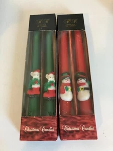 2 Pair Vintage Christmas Mice & Snowmen 10” Taper Candles In Box Unused - Picture 1 of 4