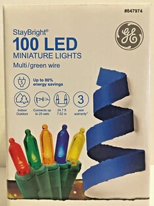 GE StayBright 100 Multicolor Mini LED Lights Green Wire Indoor/Outdoor - Picture 1 of 5
