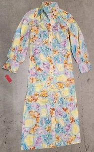 Deadstock Maxi Dress Vintage Womens Long Sleeve 8 Colorful Gold Button C*  - Picture 1 of 9