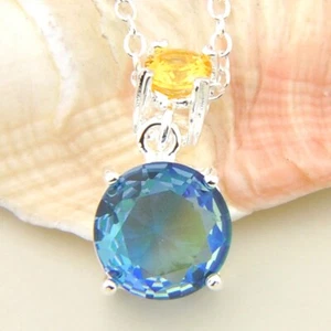 Classic Round Cut Blue Mystic Tourmaline Citrine Gem Silver Pendants Necklaces - Picture 1 of 5