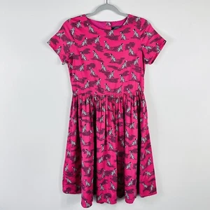 Lands End Girls Size 14 Dalmation Dog Print Cotton Fit & Flare Dress Pink - Picture 1 of 5