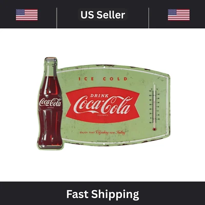 Open Road Vintage Embossed Metal Ice Cold Drink Coca-Cola 14" Sign Thermometer - Image 1 of 3
